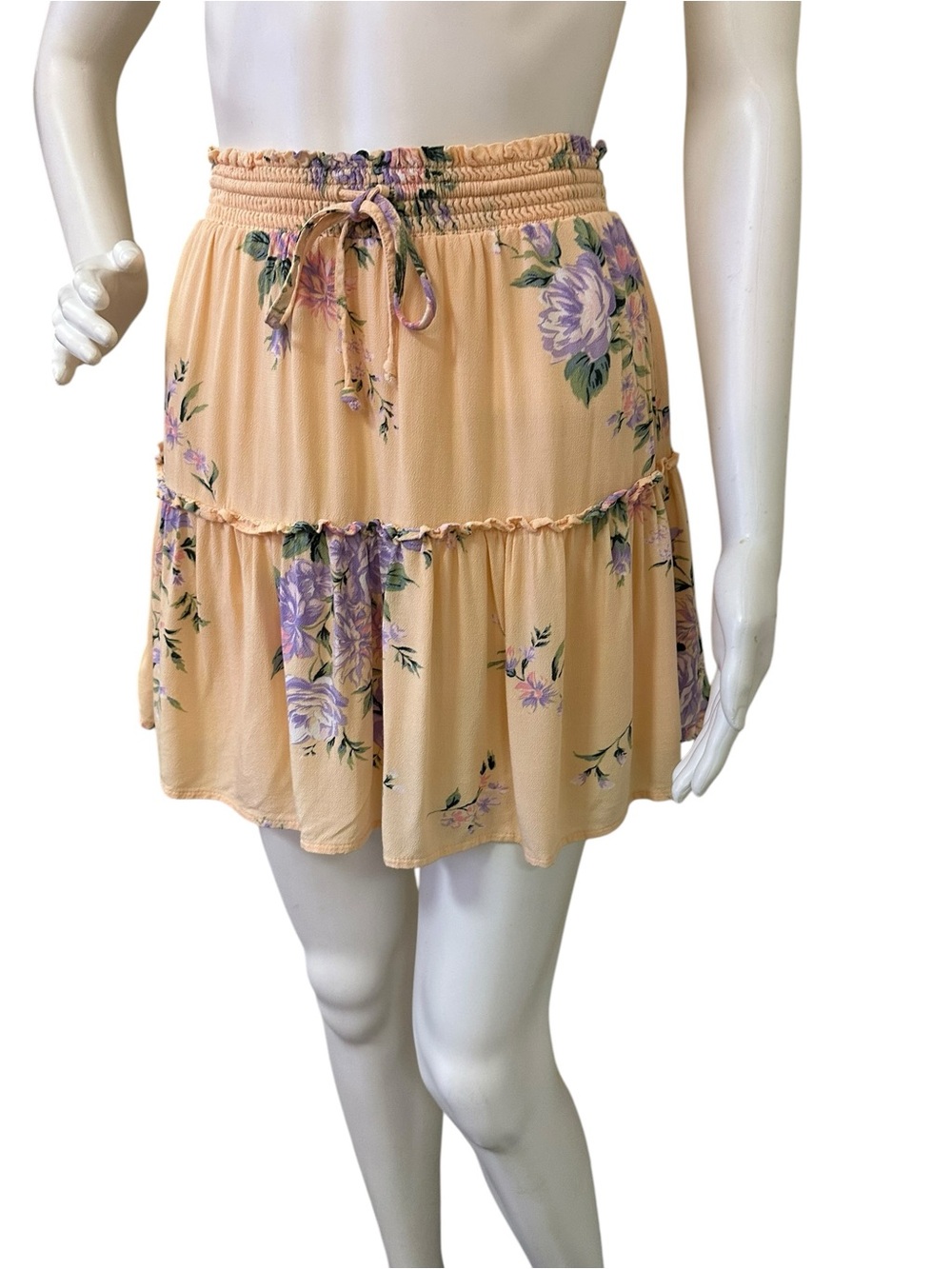 Women's Peach Floral Tiered Skirt